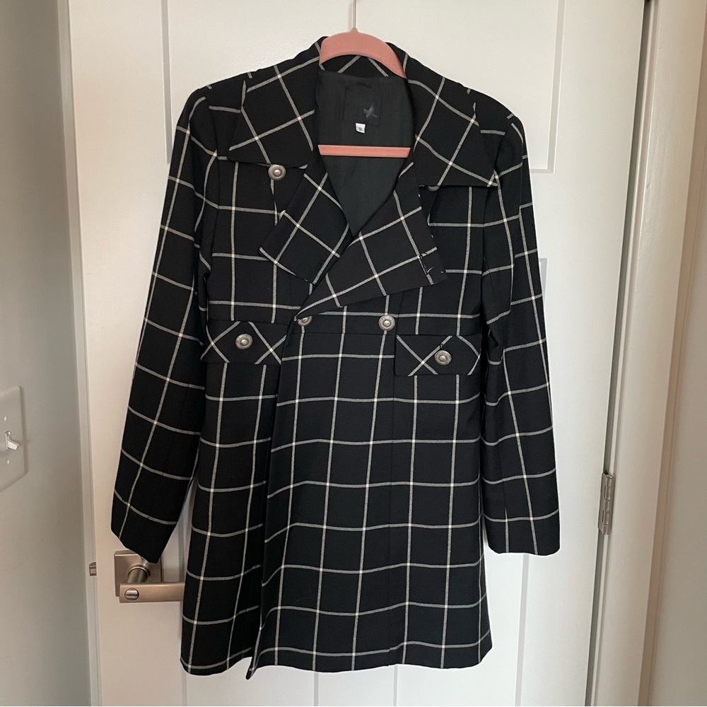 Anna Sui Black and White Plaid Coat